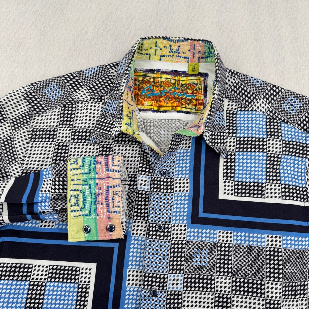 Robert Graham Classic Fit Mens M Abstract Geometric Button Down Blue Flip Cuff